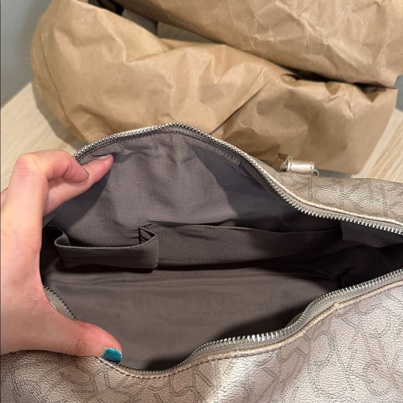 Calvin Klein Metallic Taupe Leather Satchel with Shoulder Strap/ Excellent - Picture 14 of 16